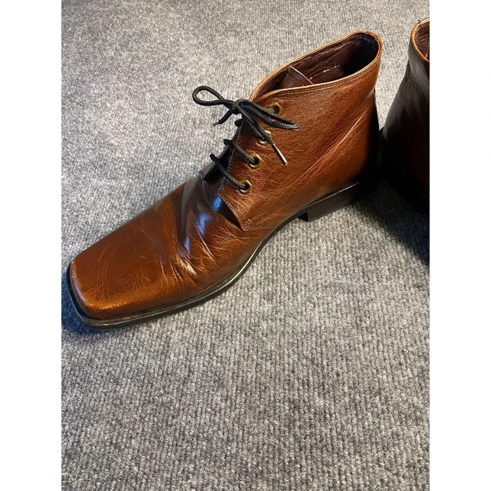 Michele Olivier Ankle Chukka Shoes Mens Size 10 Brown Leather Block Heel Lace Up